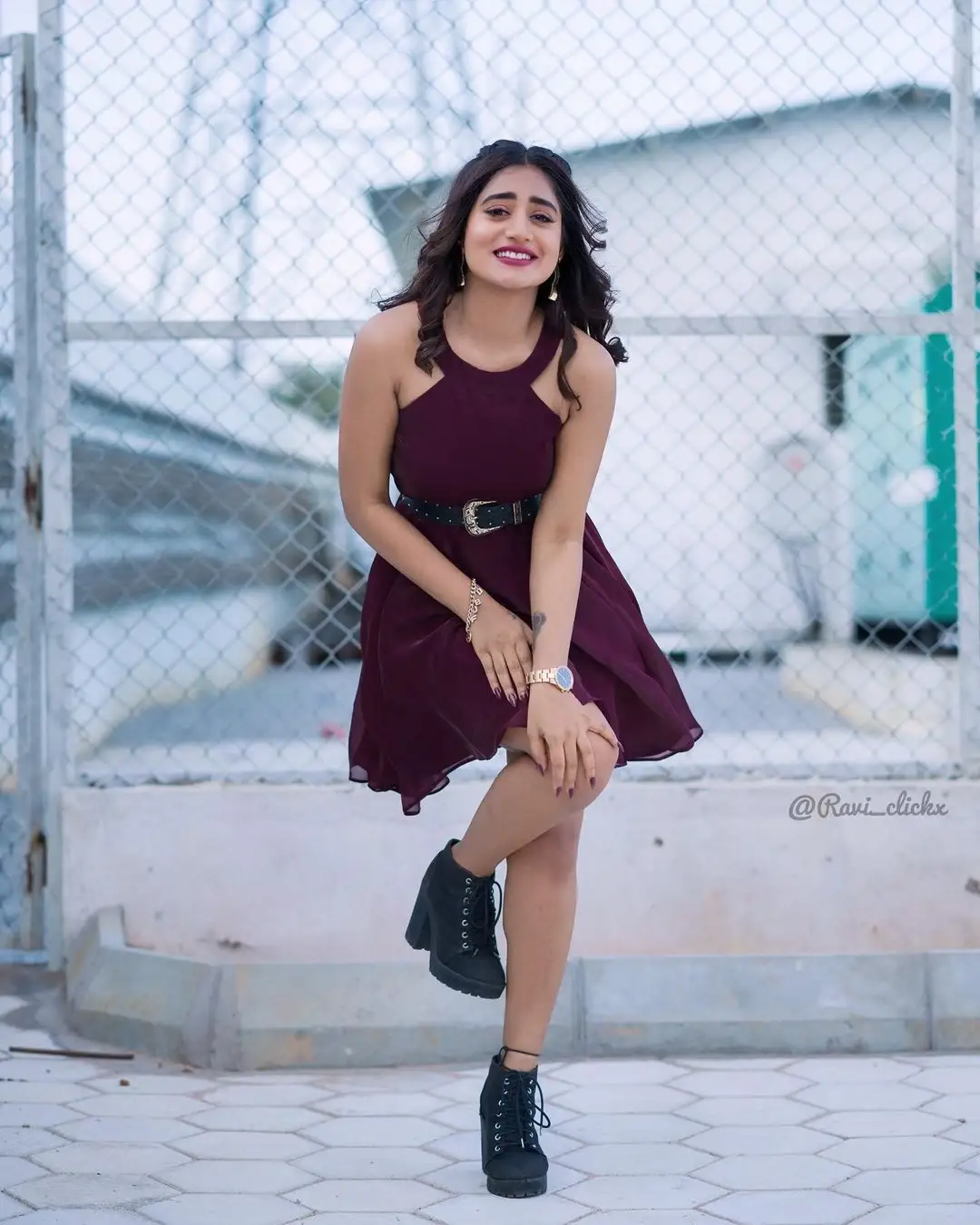 Indian Actress  Nayani Pavani Long Legs Show in Maroon Skirt